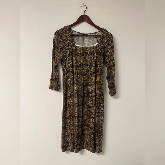 Max Mara Brown Textured Square Neck Sheath Dress with Slip - Size M - Picture 2 of 8